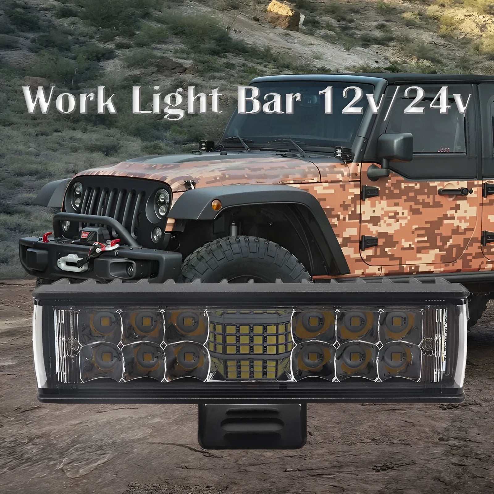 Black aluminium 7-inch LED strip work light with straight line shape