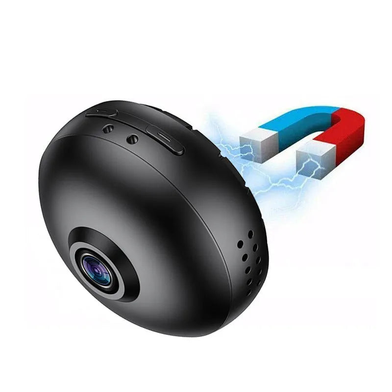 1080p wireless WIFI security camera with ABS plastic housing on a white background.