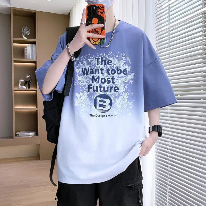 Boys' dark blue t-shirt with a textured Jacquard print design on the front, featuring short sleeves and a relaxed fit.