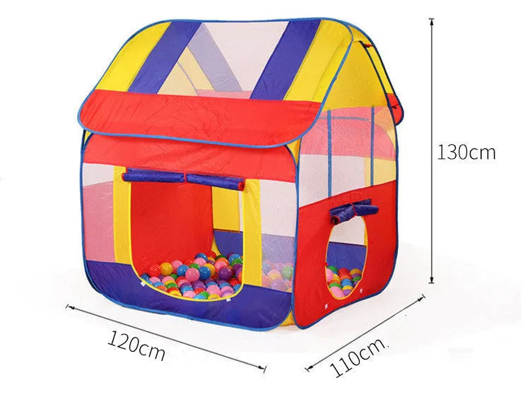 Blue outdoor children's play tent 120x120x130cm with roll-up mesh curtain in garden setting