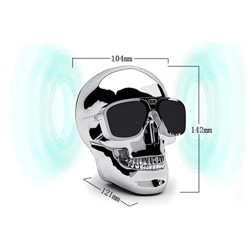 Skull-shaped wireless Bluetooth speaker showing front design with speaker grille