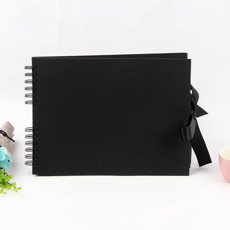DIY handmade photo album with spiral binding and kraft paper cover in yellow or black options