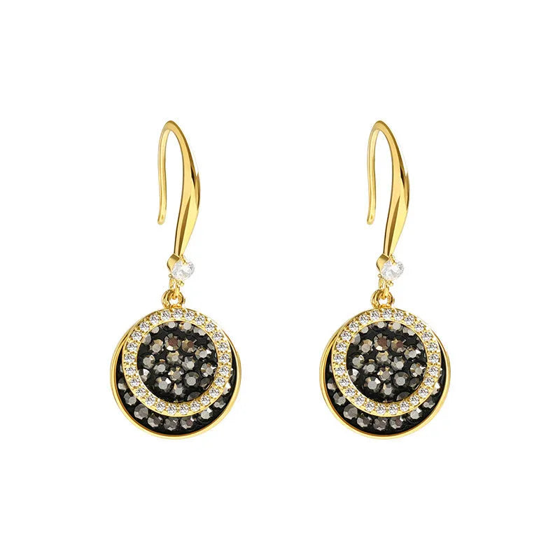 Black geometric round piece alloy earrings with retro Hong Kong style measuring 3.6cm long