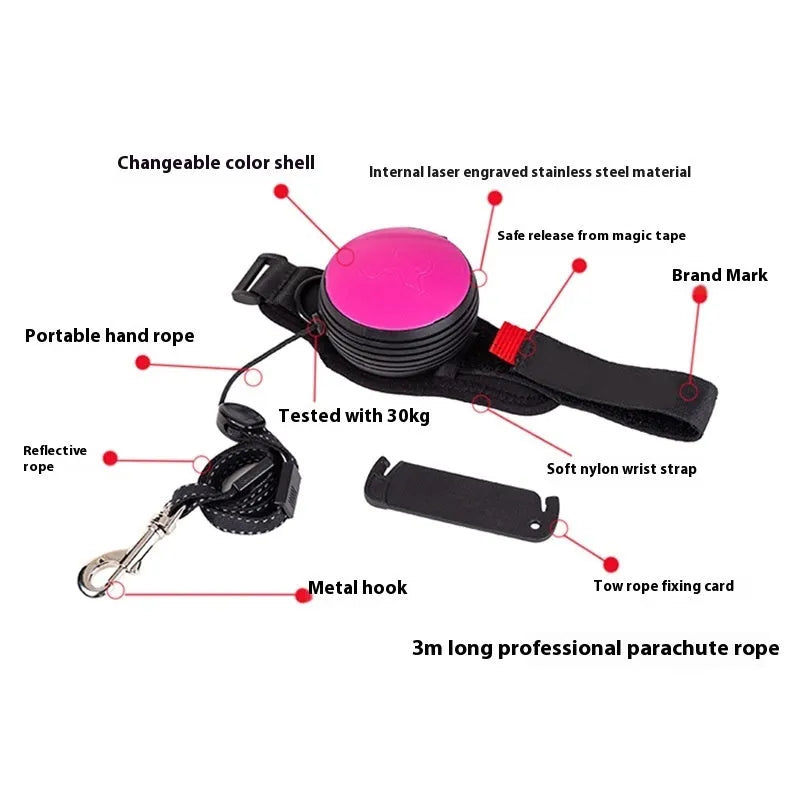 Automatic retractable dog leash showing 3 metre extension with six colour options available