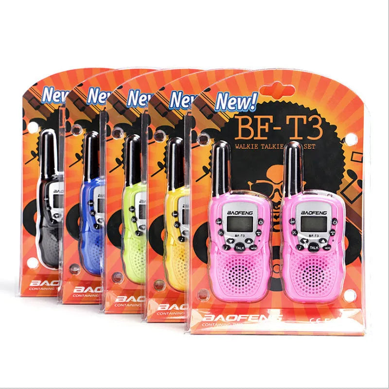 Children's handheld walkie talkie in multiple colours showing 22-channel display