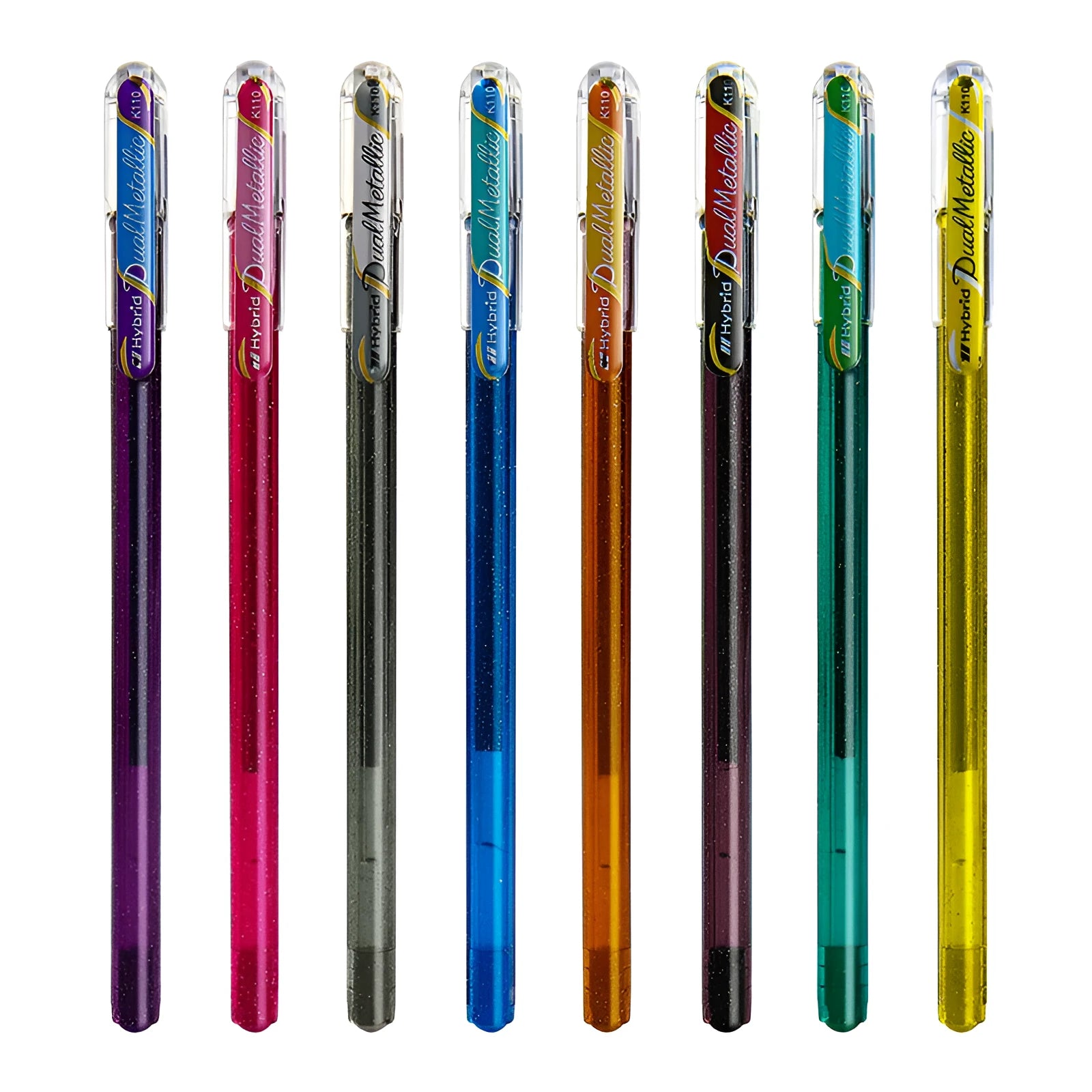 Flash K110 1.0mm gel pen with pearlescent glitter ink in eight colour options.