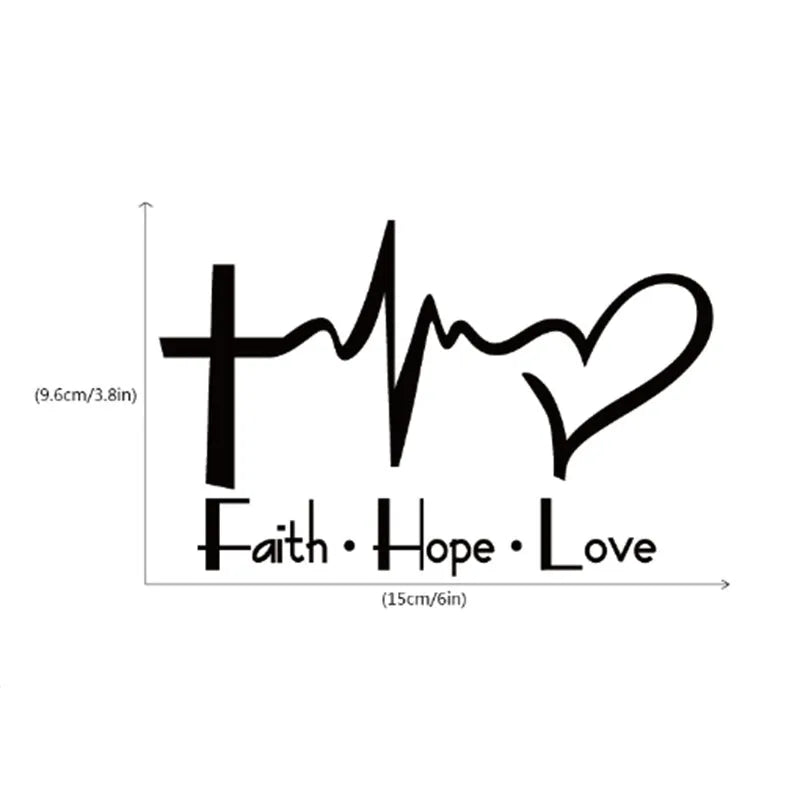Faith hope love plus wall sticker black PVC 14.6 x 9 cm on a light wall