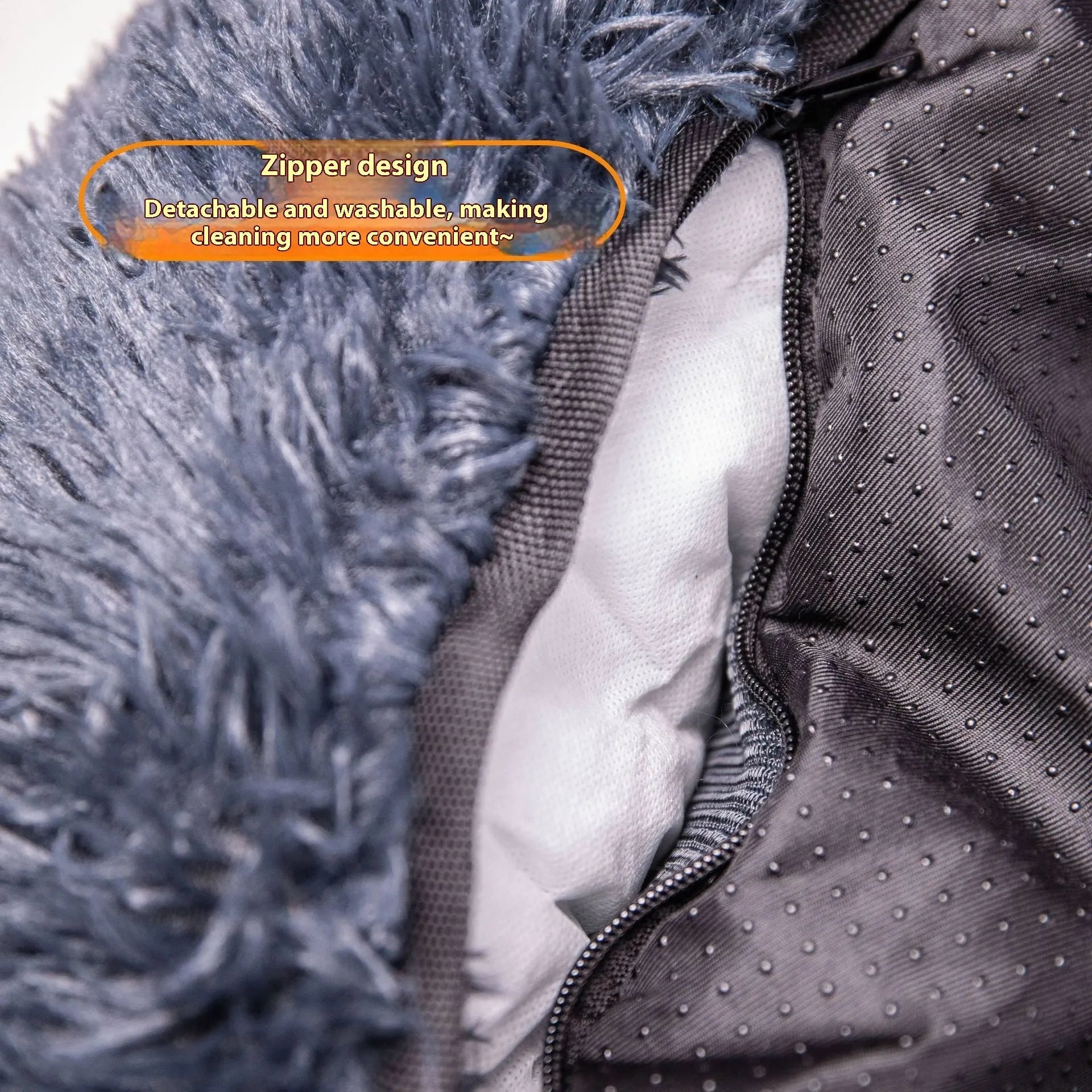Beige thick cloth pet mat with raised sides on a car seat, showing its size and thermal design.