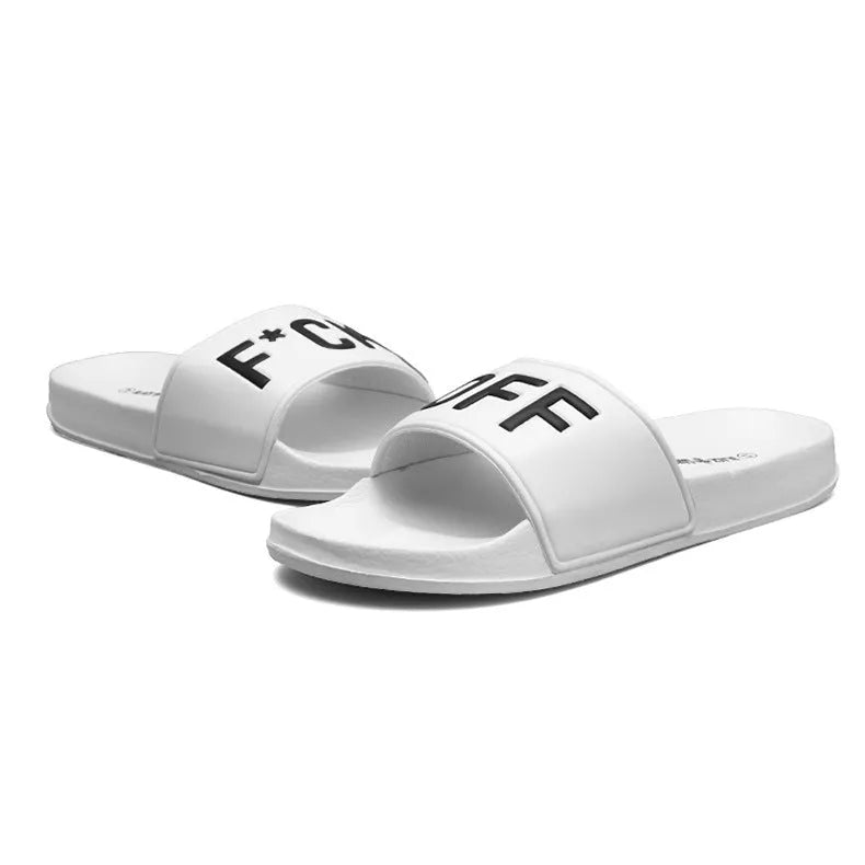 Large size men's open toe slippers with rubber soles in black and white colour options