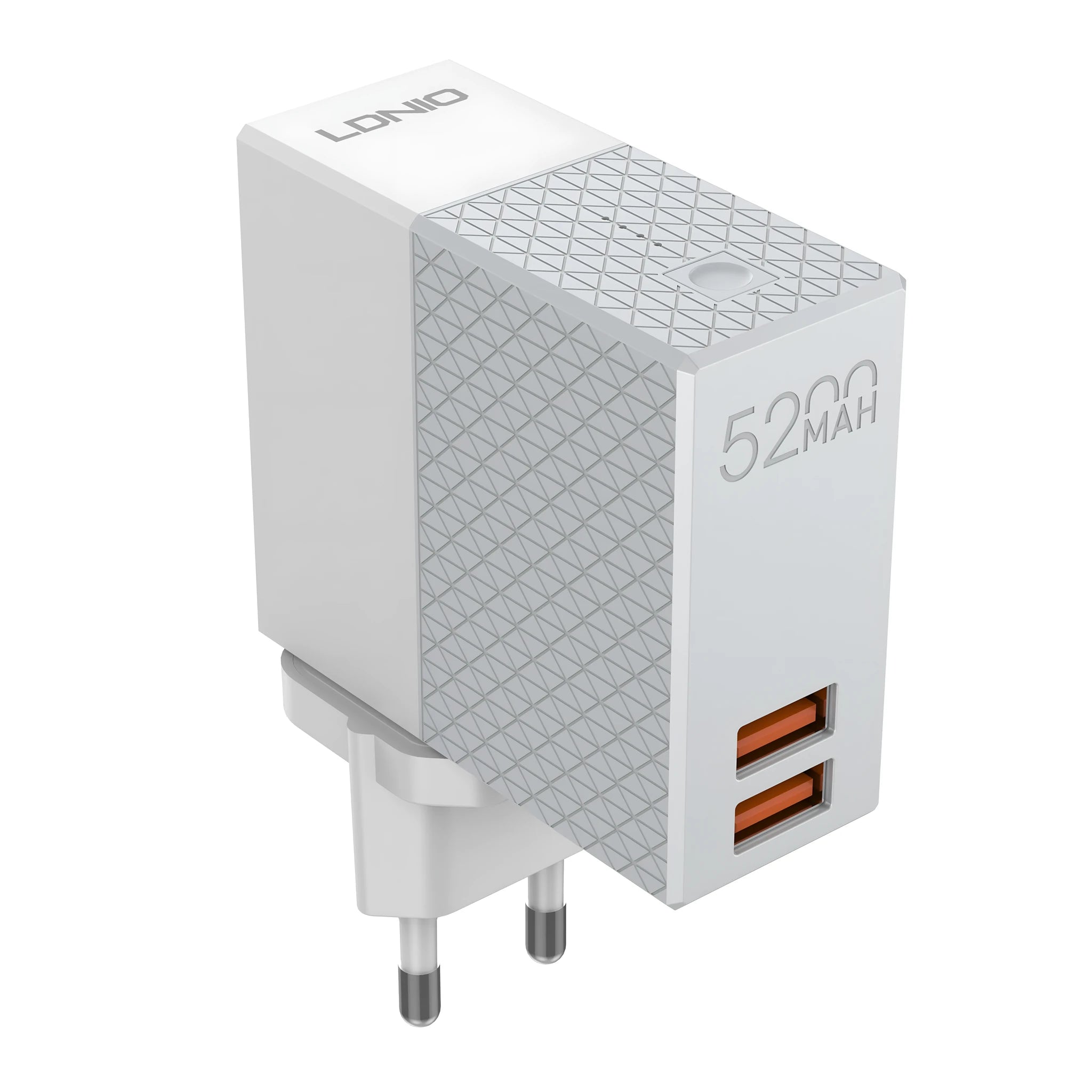 White two-in-one power bank charger with built-in plug, showing compact 71.5mm size.