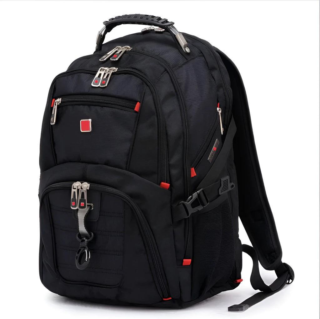 Black business computer backpack with multiple compartments for a 15 inch laptop and organisers