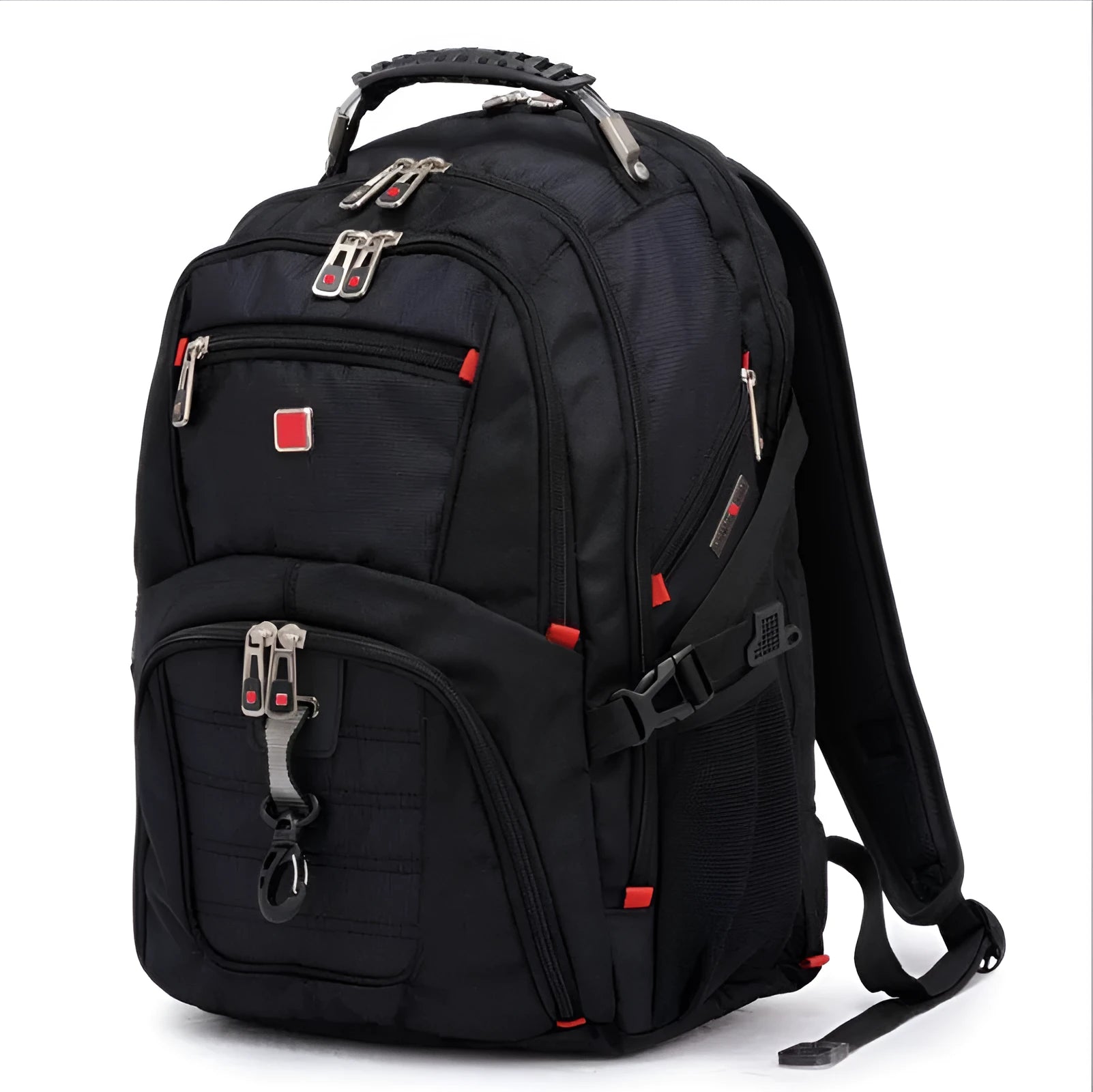 Black business computer backpack with multiple compartments for a 15 inch laptop and organisers
