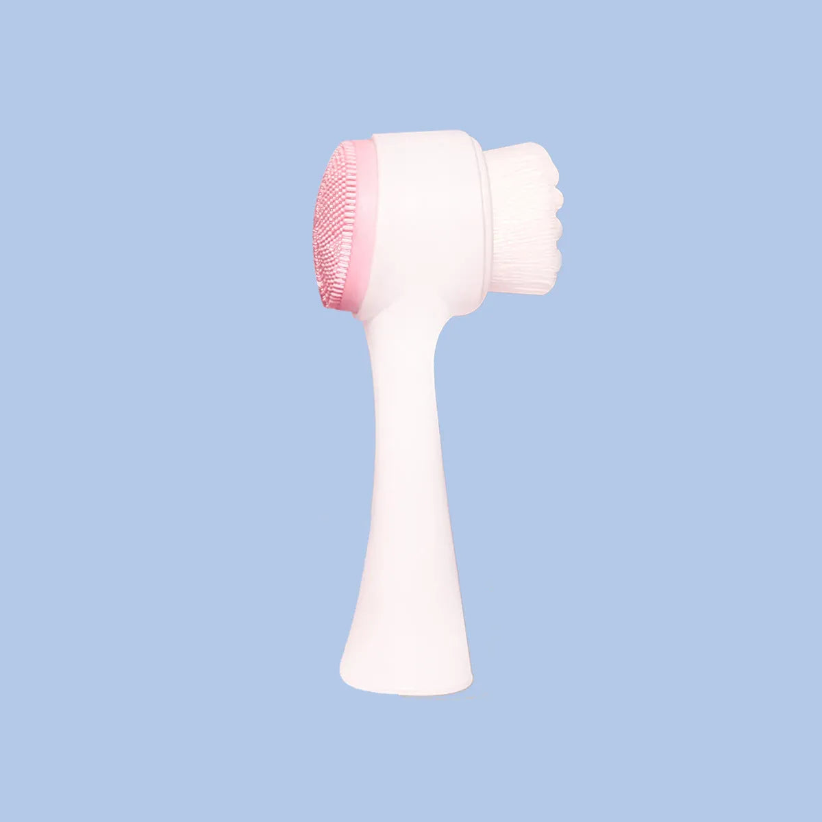 Facial brush with coral fleece headband set in three-piece configuration for skincare routines