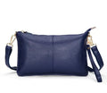 Lady's cowhide slant handbag with a hand strap and long shoulder strap shown in a selected colour.