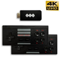 Black HD TV game console with wireless controller and USB cable on a table, showing built-in classic games