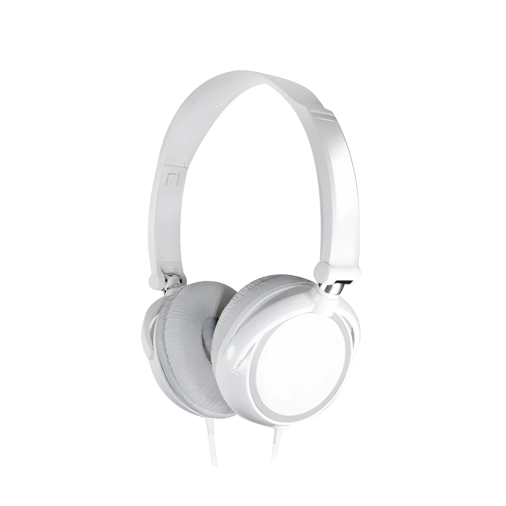 Black folding wired over-ear headphones with adjustable headband and 3.5mm plug on a 1.2m cable.