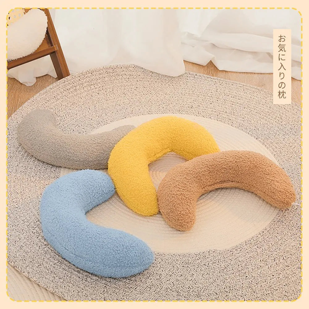U-shaped blue cat pillow with adjustable collar for cervical support