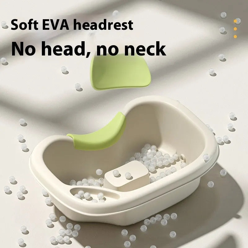 Light pink portable shampoo basin with head pillow for lying down hair washing
