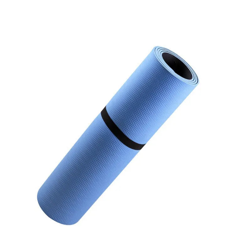 Blue conductive grounding yoga mat with plants pattern showing integrated wire and 182x61cm dimensions