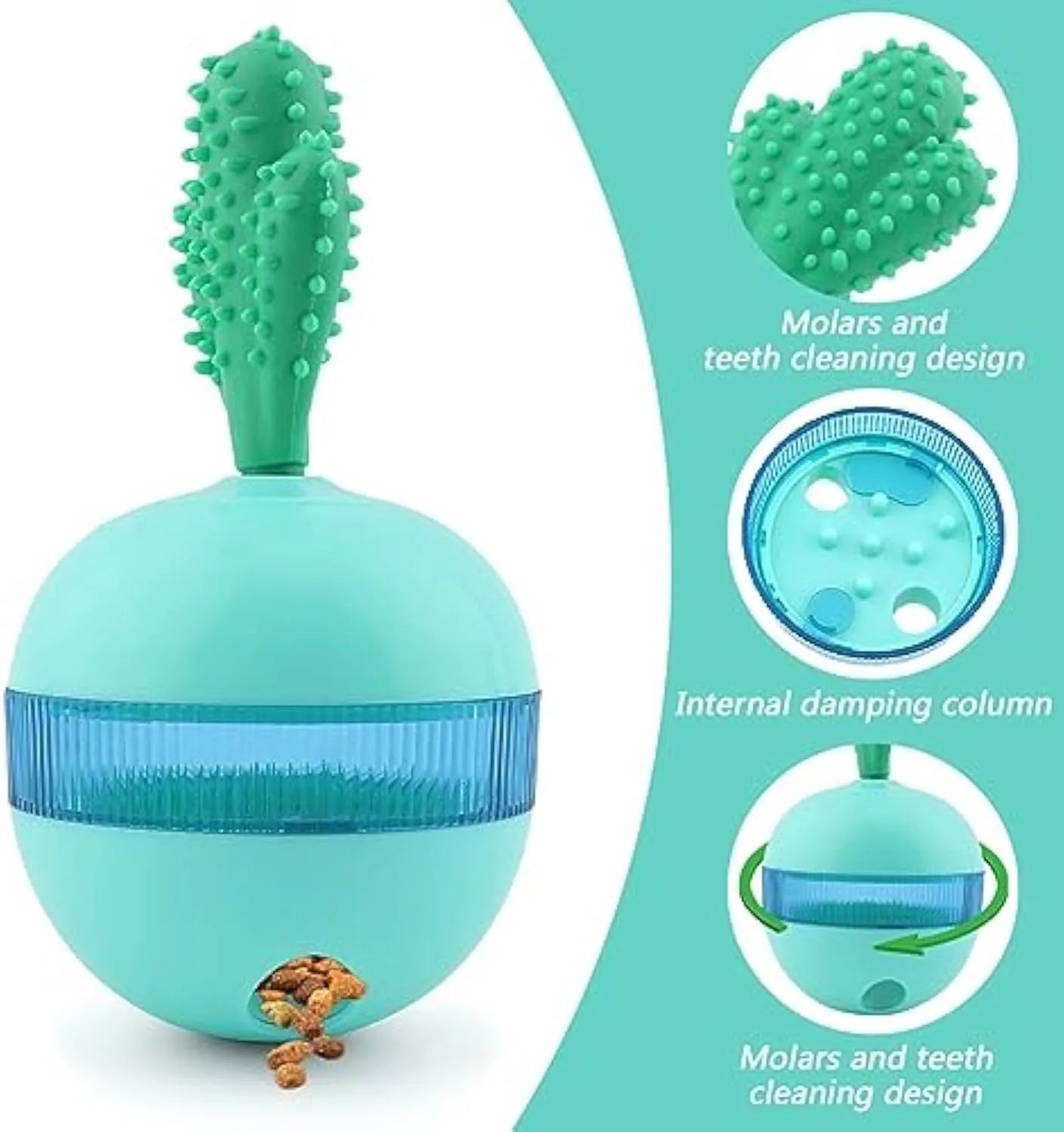 Blue interactive treat dispensing dog toy with tumbler ball design for medium large breeds