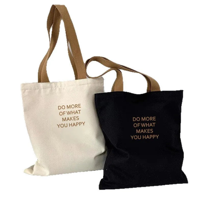 Simple casual beige canvas bag with all-match letters print for leisure travel