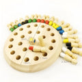 Montessori beech wood memory match stick chess game with green varnish on a checkerboard