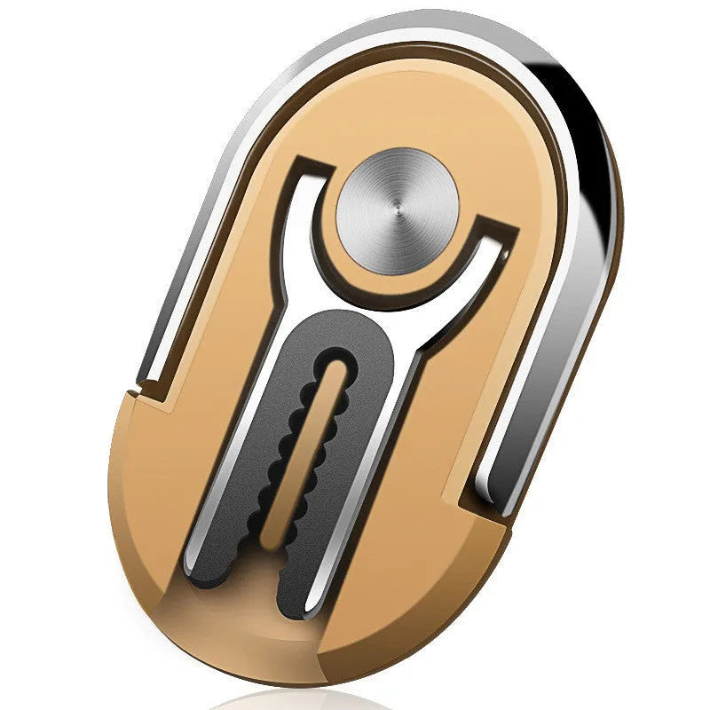 Black universal car phone bracket mounted on a car air vent, showing 360-degree rotation and flexible phone grip.