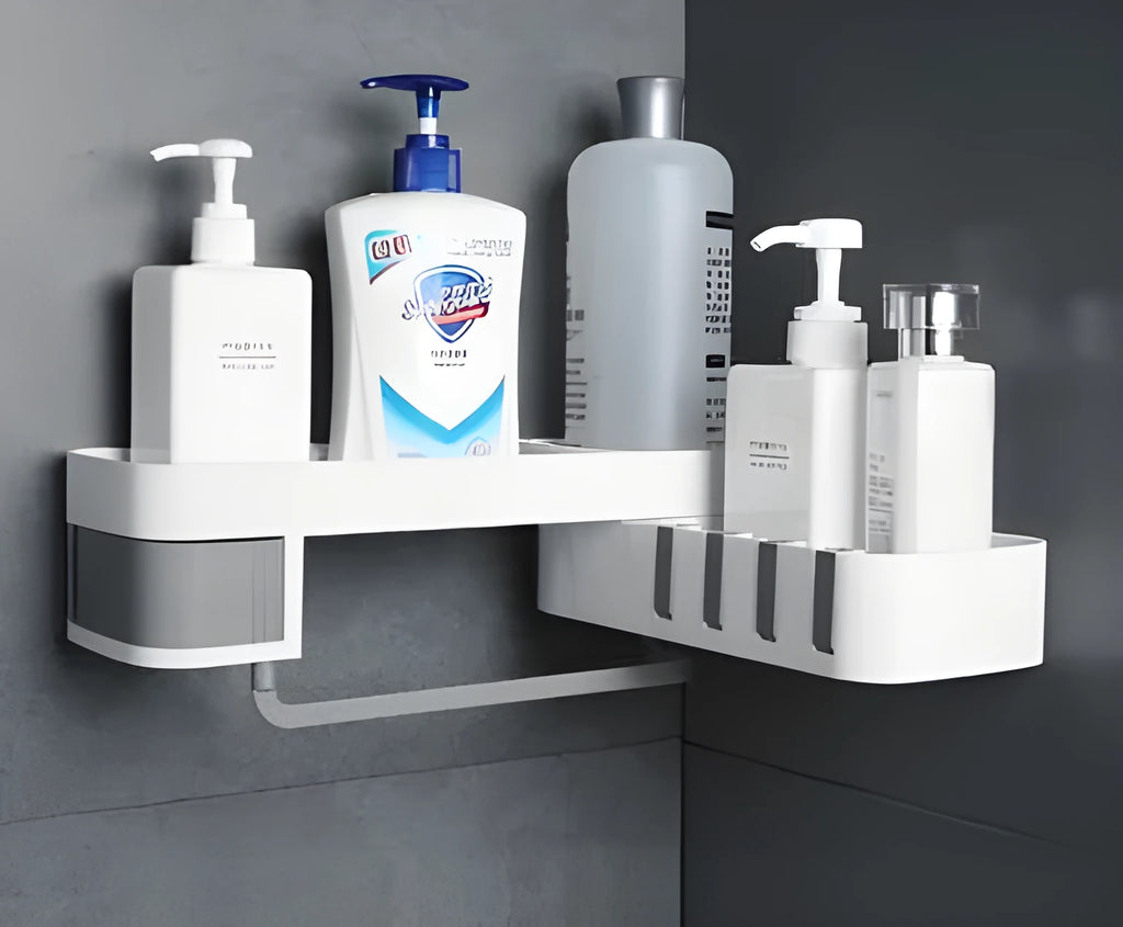 Retro European style suction wall bathroom corner shelf in white gray colour