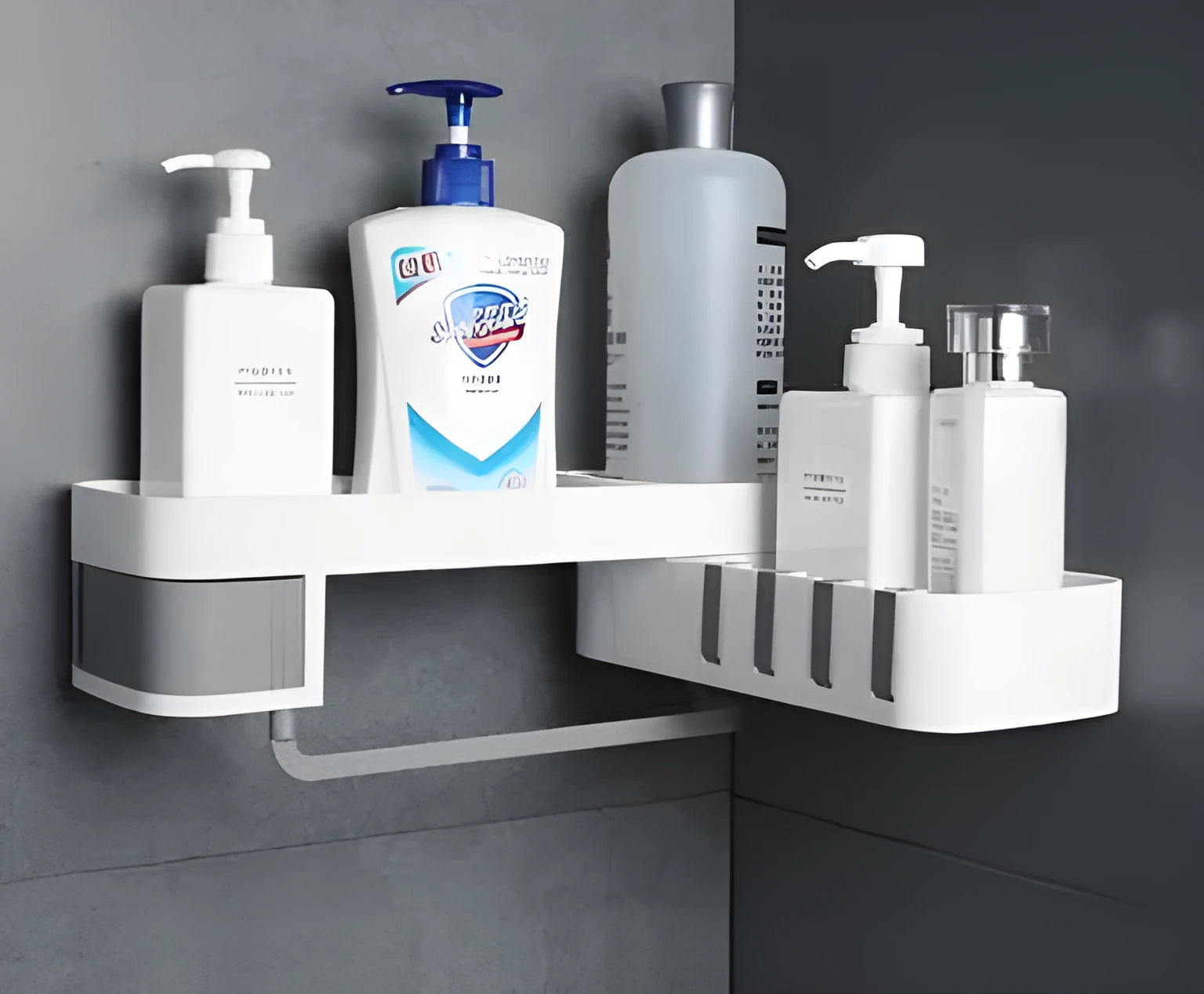 Retro European style suction wall bathroom corner shelf in white gray colour