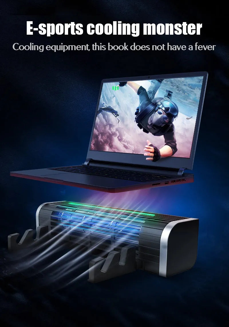 Black notebook cooling pad with two fans and an optional adjustable laptop support stand.