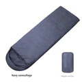 Navy blue envelope camping sleeping bag for adults with hollow cotton fibre insulation.