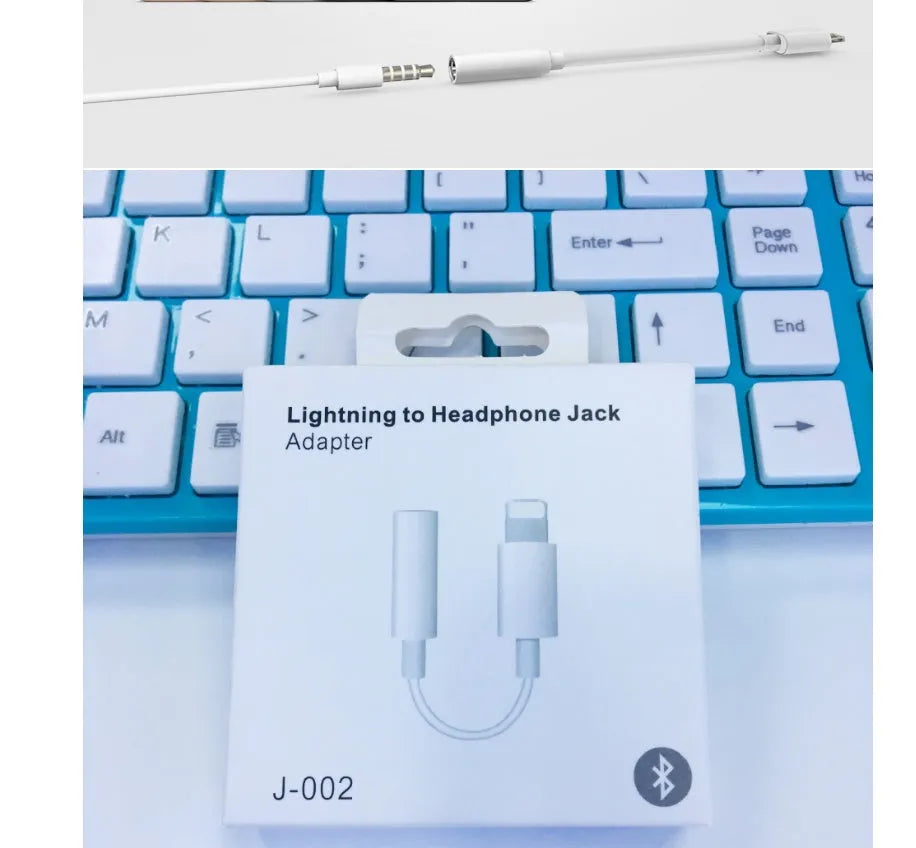 White Lightning to 3.5mm audio adapter for iPhone 7 6 6S models with gold-plated connector