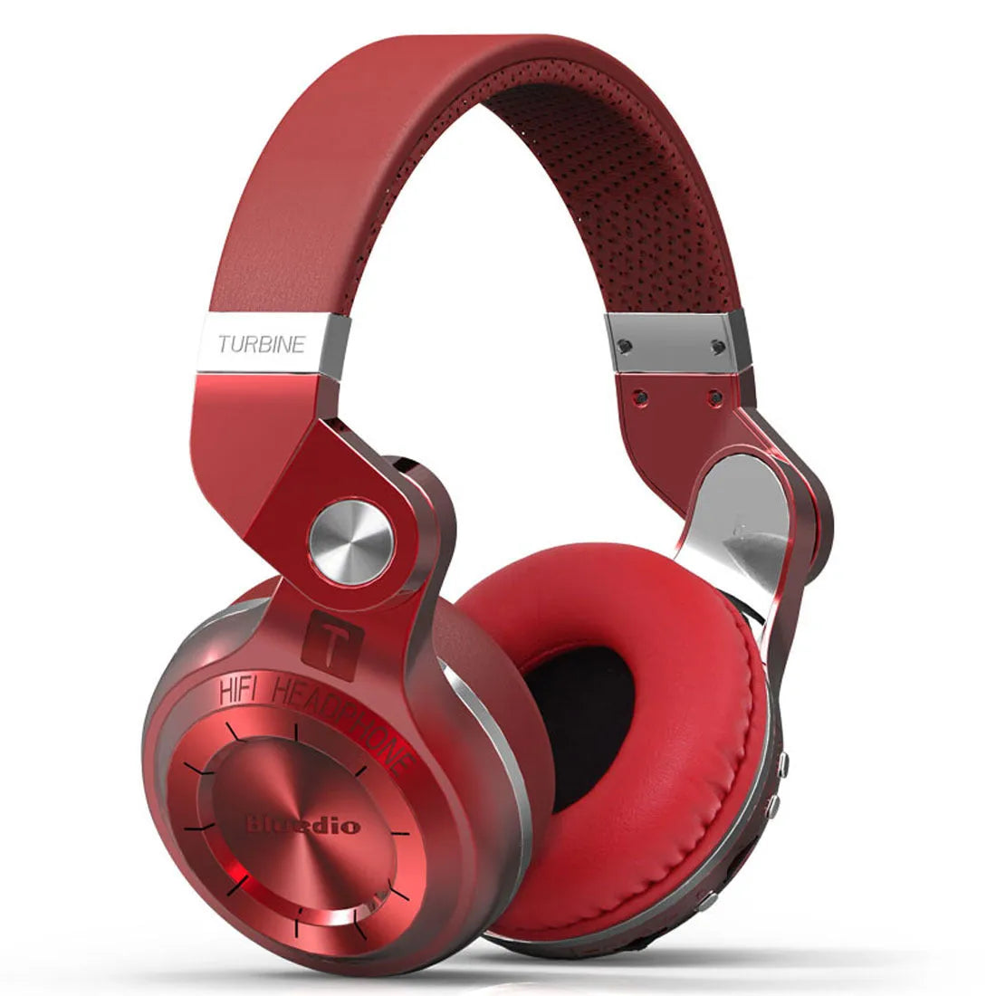 Black Bluetooth headset with card plug-in subwoofer, shown alongside Red, Blue, and White colour variants.