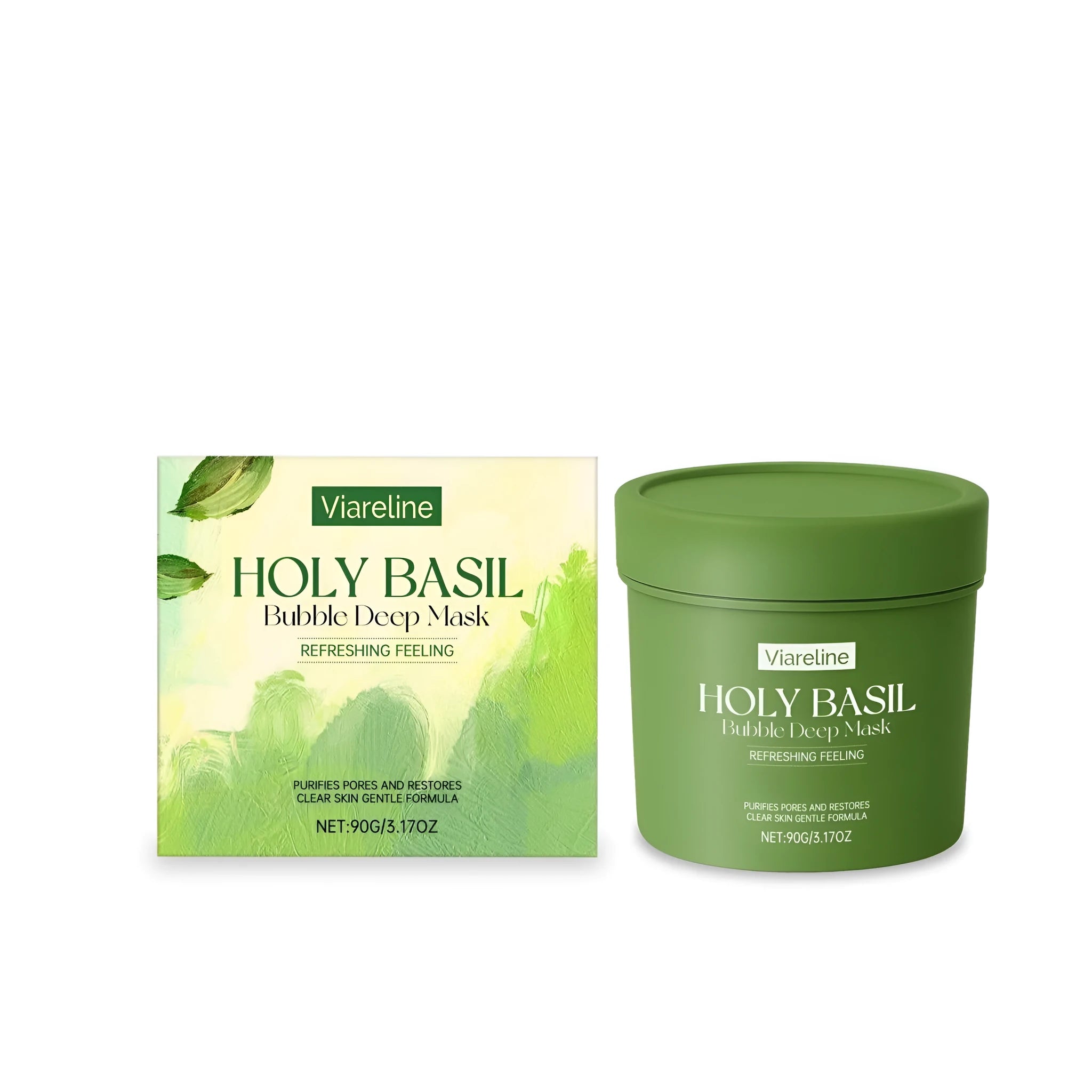 Holy Basil Bubble Deep Mask 90g tube packaging with bubbling clay formula for oil control