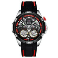 Automatic mechanical men's watch with luminous skeleton dial in blue colour option.