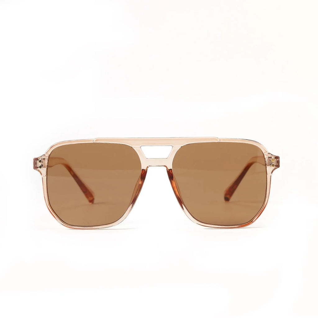Women's square double beam fashion sunglasses with black frame and various coloured lenses for UV protection