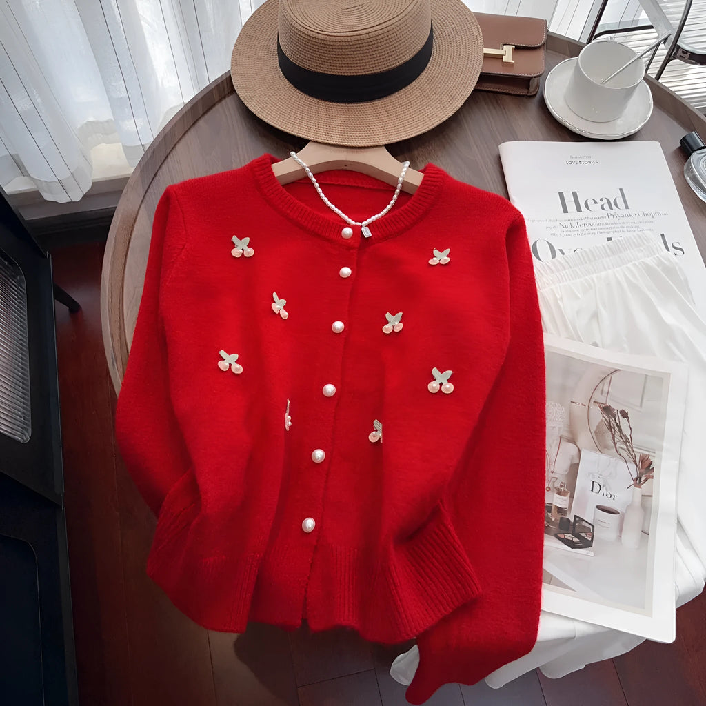 Women's cashmere cardigan coat with beaded detail in slim fit free size