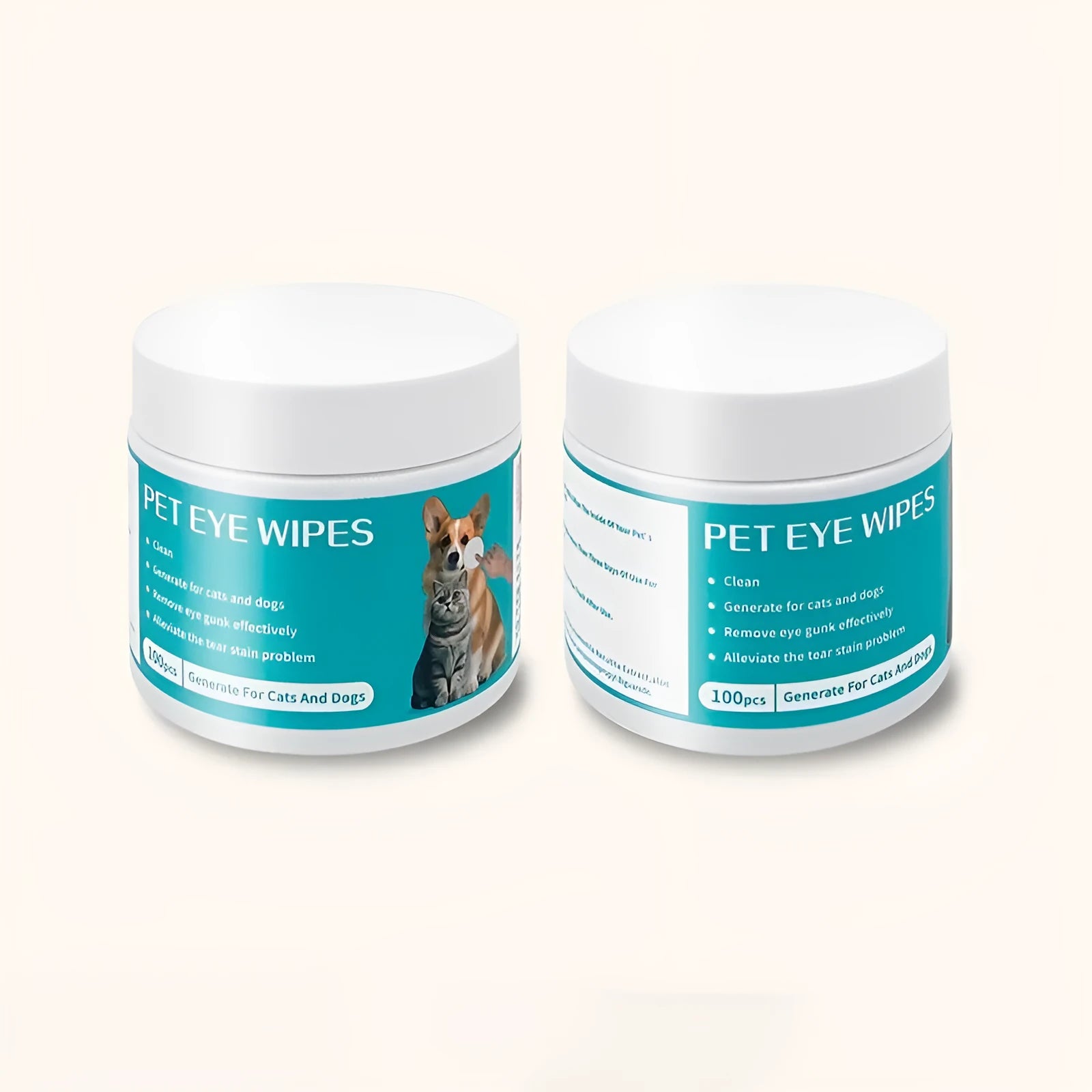 Canister of 100 disposable pet eye cleaning wipes with Aloe Vera and Chamomile extracts.