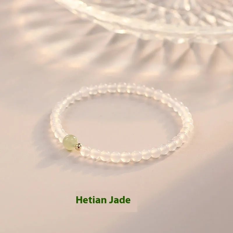 Natural white agate women's bracelet with adjustable cord in New Chinese style