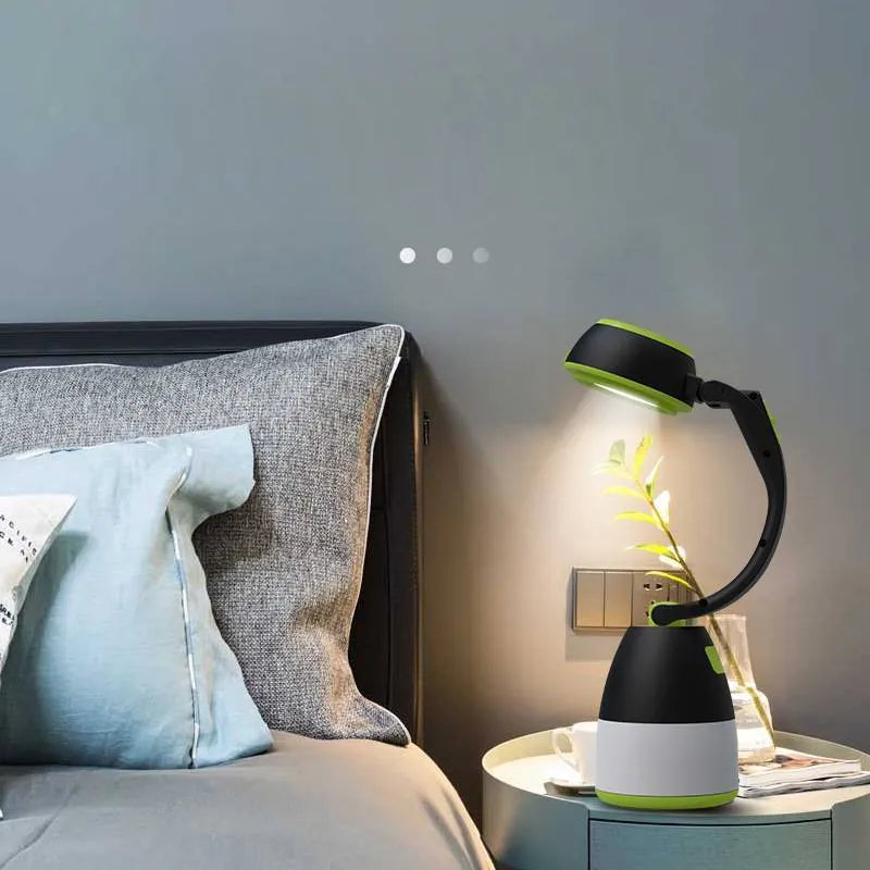 Black green multifunctional LED lamp with adjustable head and USB charging port