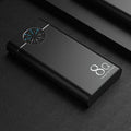 Black 20000mAh fast charging power bank with alloy shell and LED light