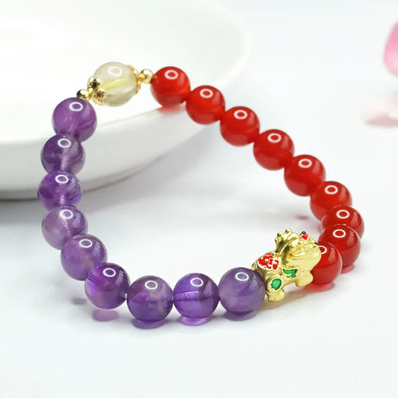 Women's amethyst and red agate bracelet with Chinese style design and 8mm stones