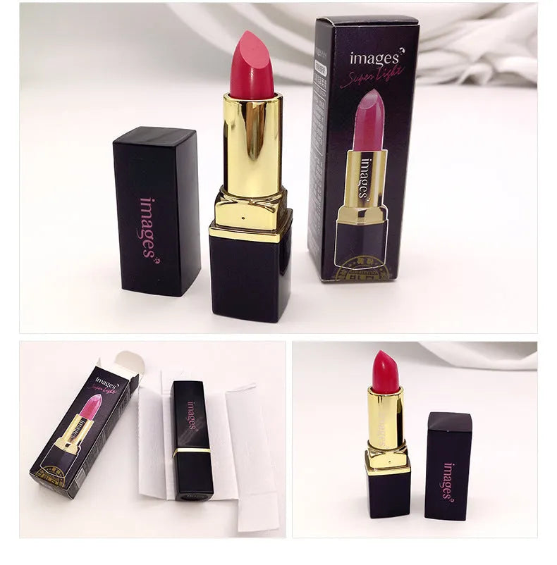 Moisturising lipstick lip gloss in 10 colours showing coral red, bright orange and babie pink shades