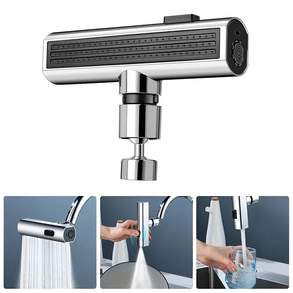 Black kitchen faucet waterfall outlet connector with rotating bubbler and pull-down sprayer