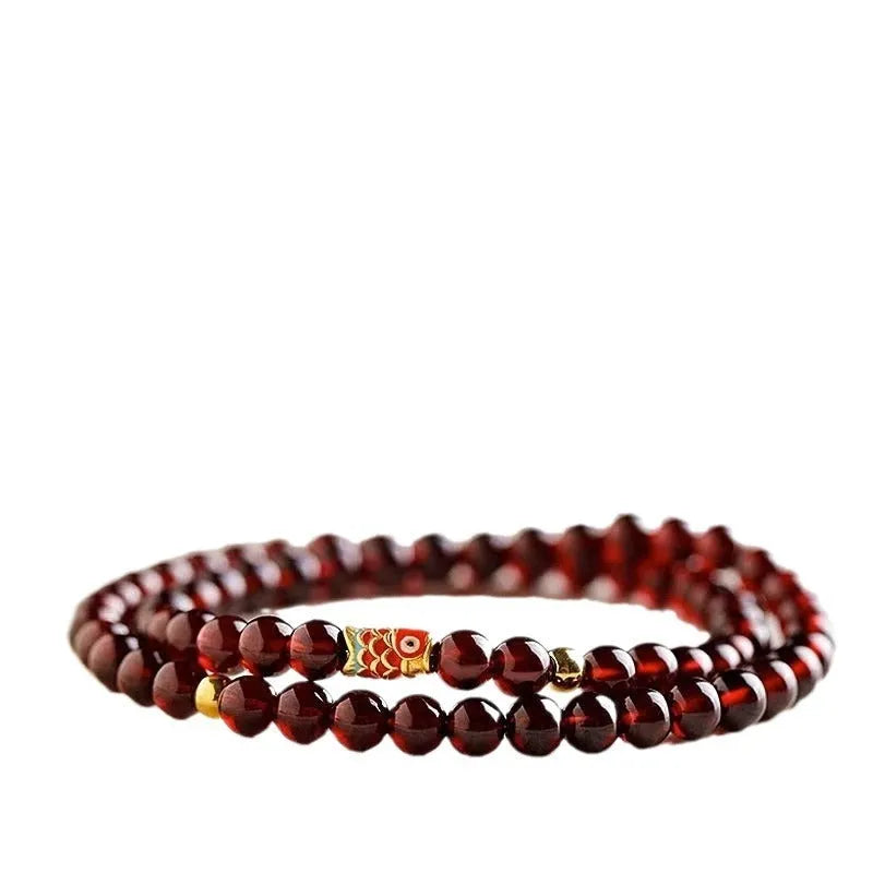Retro wine red glass bead women's bracelet with garnet accents in New Chinese style design