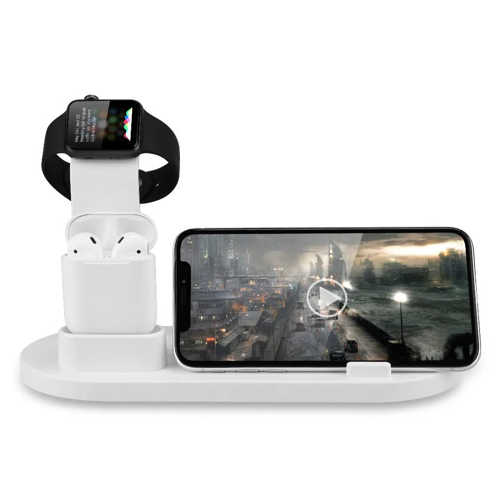 White three-in-one charging station with headphone stand and dual USB ports