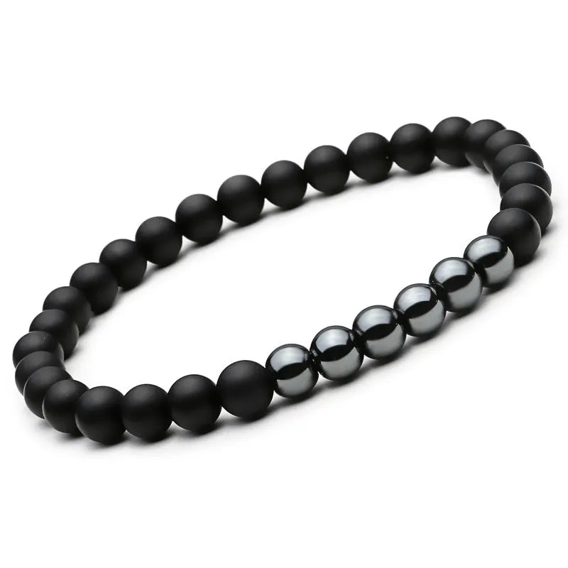 Mcllroy 2pc natural stone black mantra Buddha bracelet set for women and men