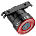 Black USB rechargeable aluminium smart brake sensing bicycle taillight showing front and side views.
