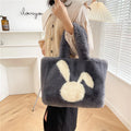 Cartoon rabbit ears plush shoulder bag in solid colour with large shopping capacity