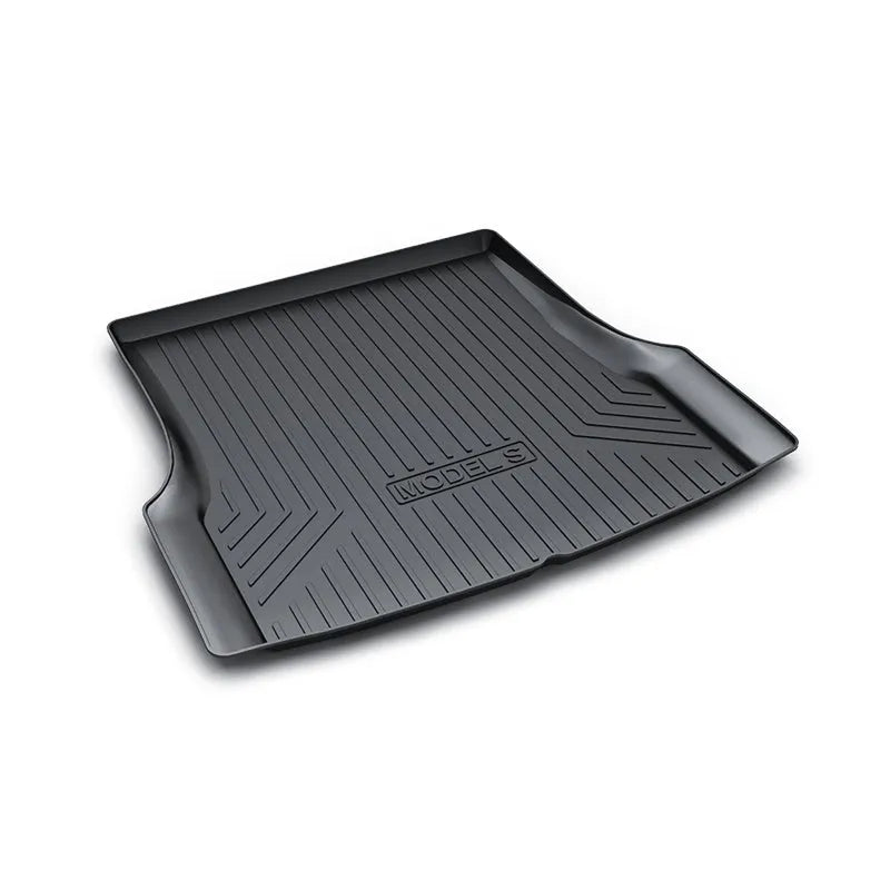 Heavy-duty rubber floor mats for Tesla cars with TPE footrest section.